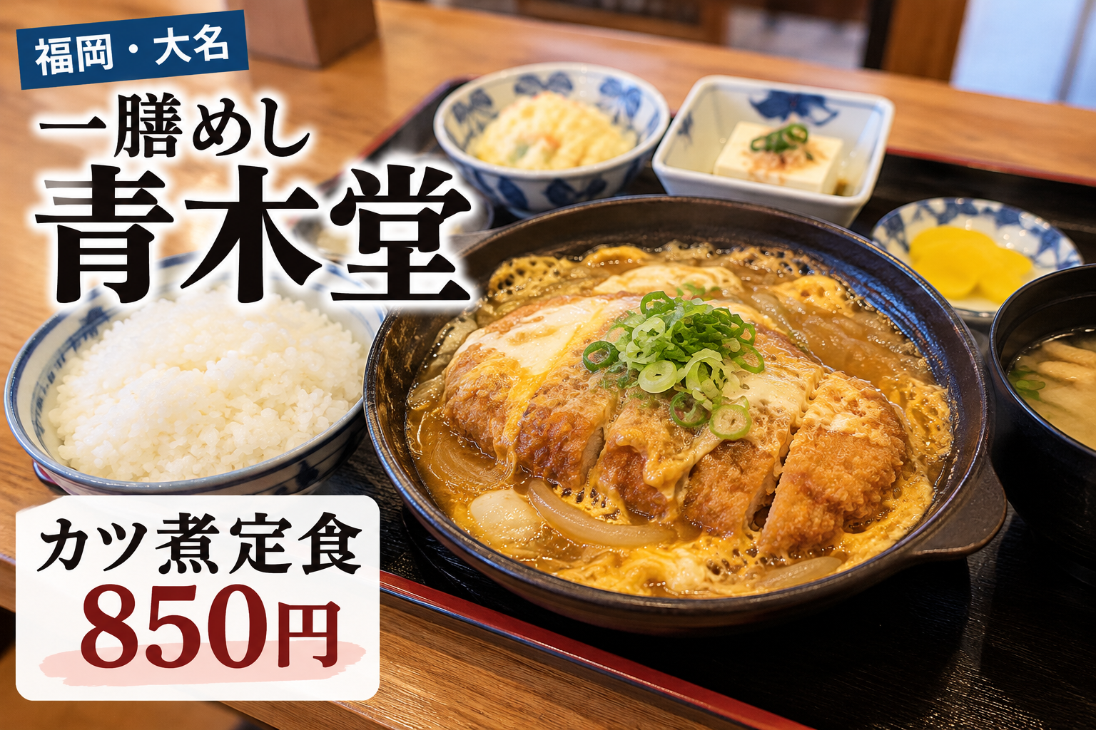 一膳めし青木堂のカツ煮定食850円のAI生成イメージ